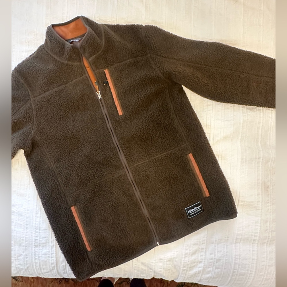 Eddie Bauer Brown Sherpa Fleece Jacket with Orange Interior